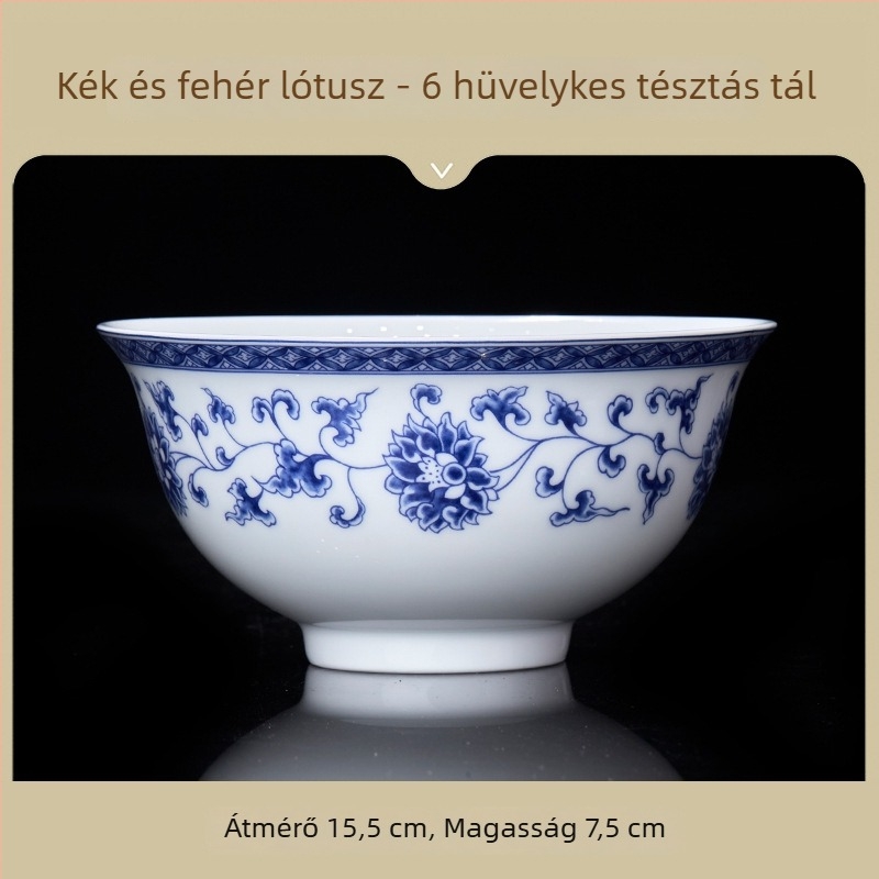 Rizstál kerámia, nemzeti stílus, retro kék-fehér porcelán, elegáns kerámia étkészlet