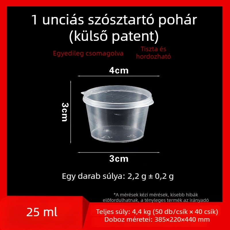 Egyszer használatos szósz pohár, kerek PP tartály szószokhoz, ecet és chililolaj számára, dip doboz, 1 oz–5 oz, 100 ml alatt