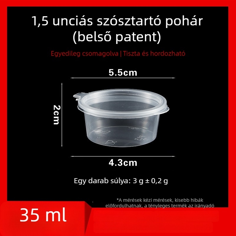 Egyszer használatos szósz pohár, kerek PP tartály szószokhoz, ecet és chililolaj számára, dip doboz, 1 oz–5 oz, 100 ml alatt