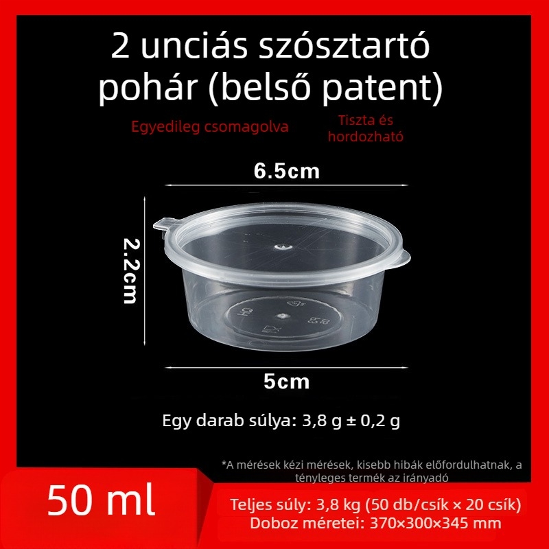 Egyszer használatos szósz pohár, kerek PP tartály szószokhoz, ecet és chililolaj számára, dip doboz, 1 oz–5 oz, 100 ml alatt
