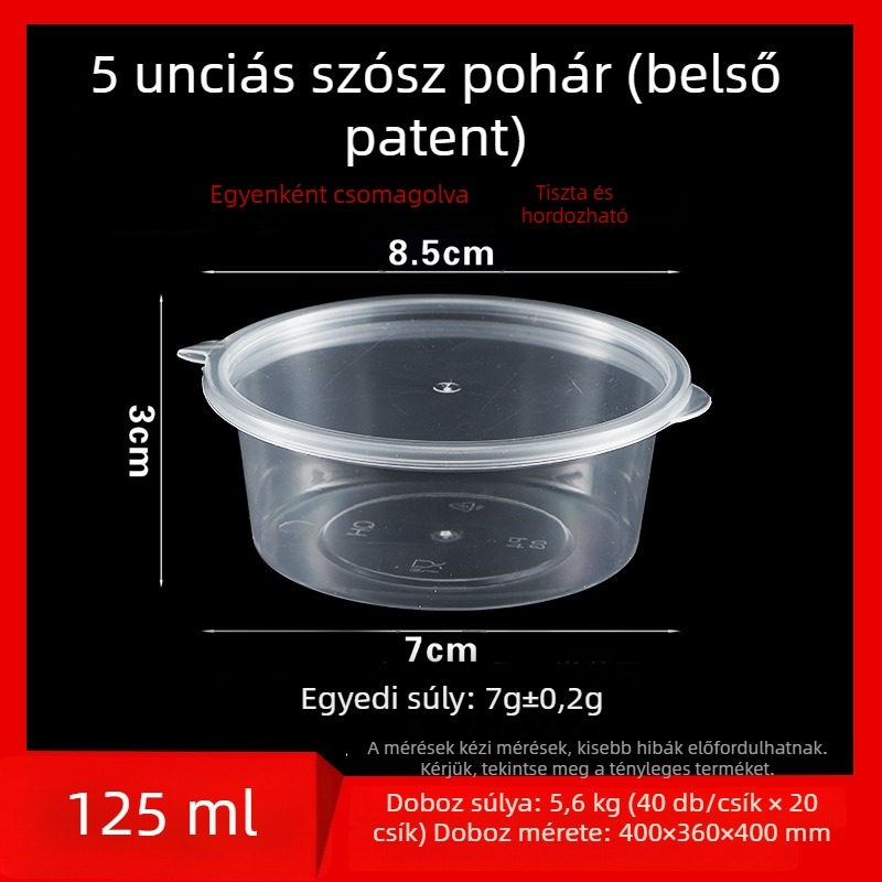 Egyszer használatos szósz pohár, kerek PP tartály szószokhoz, ecet és chililolaj számára, dip doboz, 1 oz–5 oz, 100 ml alatt