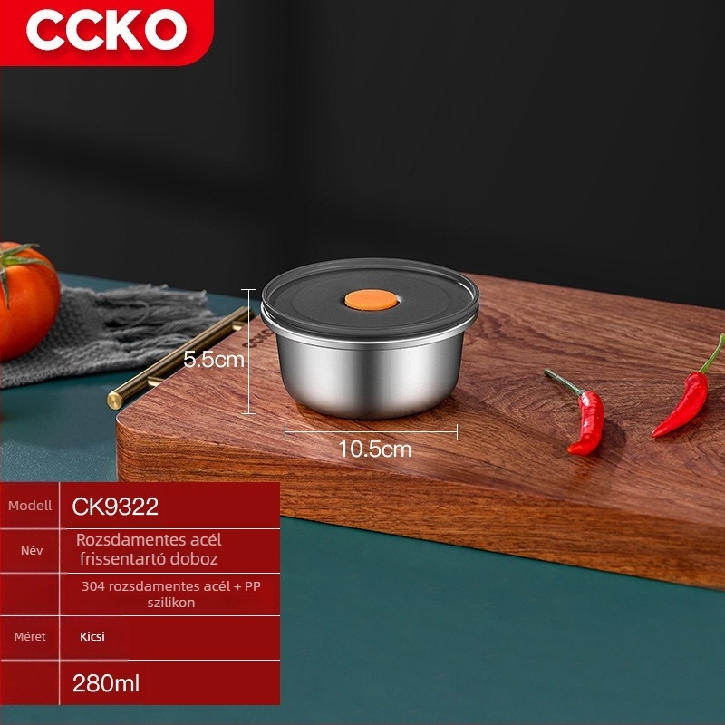 CCKO 304 rozsdamentes acélból készült élelmiszer-tároló doboz, háztartási osztály, gyümölcsökhöz való ebédes doboz, zárt fedéllel