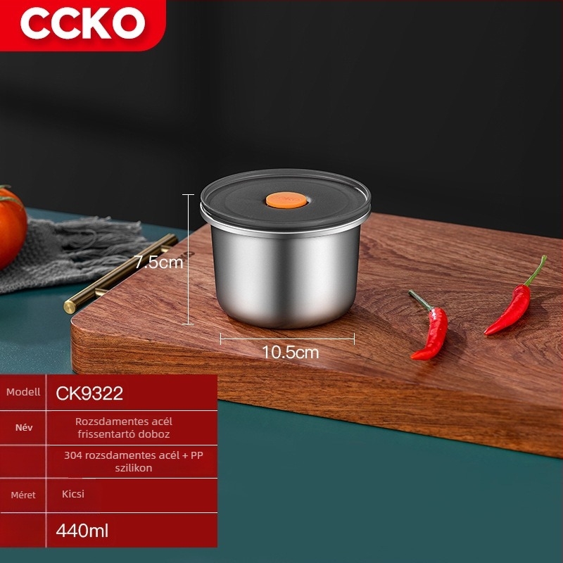 CCKO 304 rozsdamentes acélból készült élelmiszer-tároló doboz, háztartási osztály, gyümölcsökhöz való ebédes doboz, zárt fedéllel