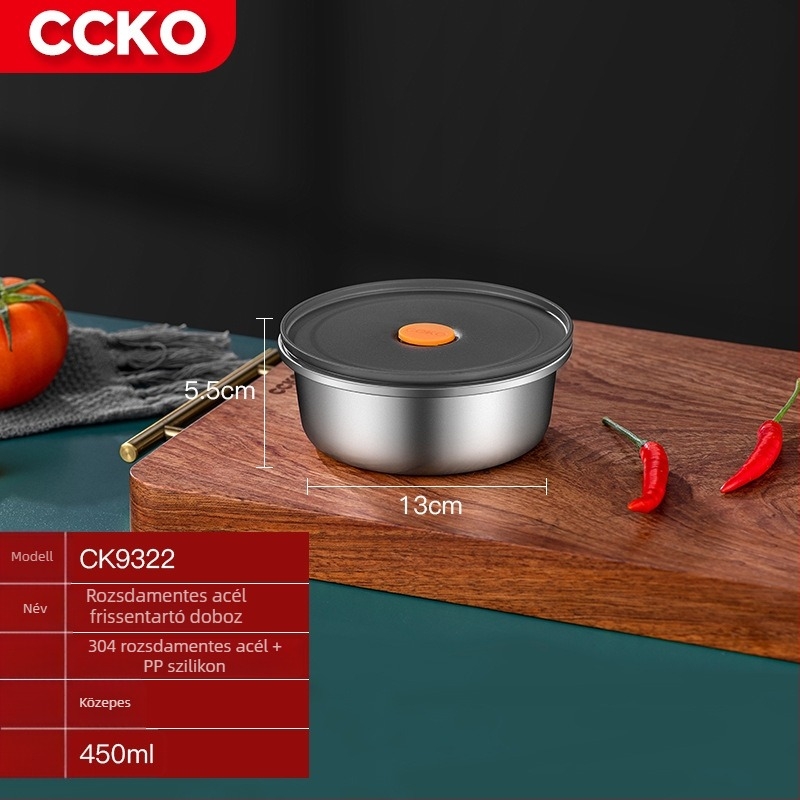 CCKO 304 rozsdamentes acélból készült élelmiszer-tároló doboz, háztartási osztály, gyümölcsökhöz való ebédes doboz, zárt fedéllel
