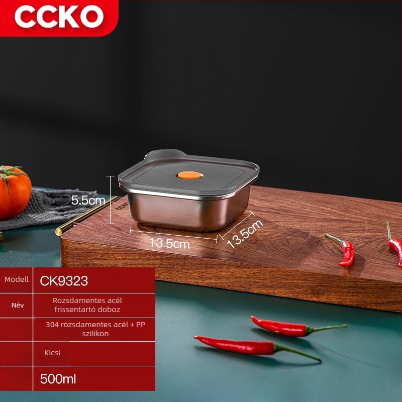 CCKO 304 rozsdamentes acélból készült élelmiszer-tároló doboz, háztartási osztály, gyümölcsökhöz való ebédes doboz, zárt fedéllel