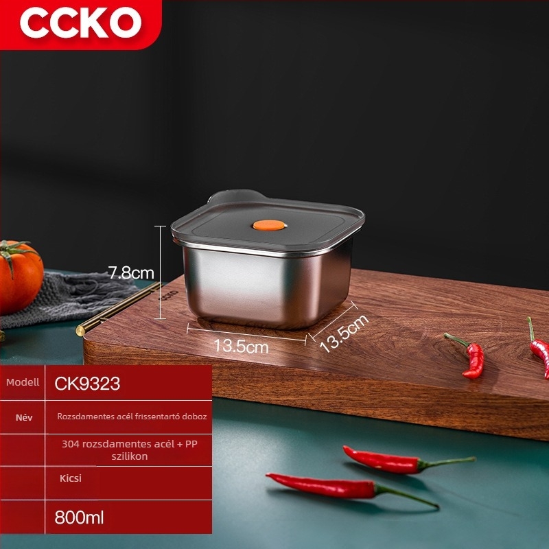 CCKO 304 rozsdamentes acélból készült élelmiszer-tároló doboz, háztartási osztály, gyümölcsökhöz való ebédes doboz, zárt fedéllel