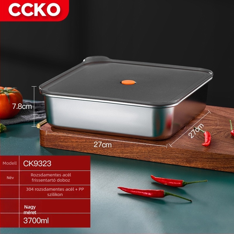 CCKO 304 rozsdamentes acélból készült élelmiszer-tároló doboz, háztartási osztály, gyümölcsökhöz való ebédes doboz, zárt fedéllel