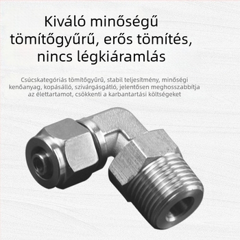 304 rozsdamentes acél pneumatikus gyors-tekeréses csatlakozó PL8-01 záróanya, derékszögű külső menet, univerzálisan forgó pneumatikus könyök, 6-1