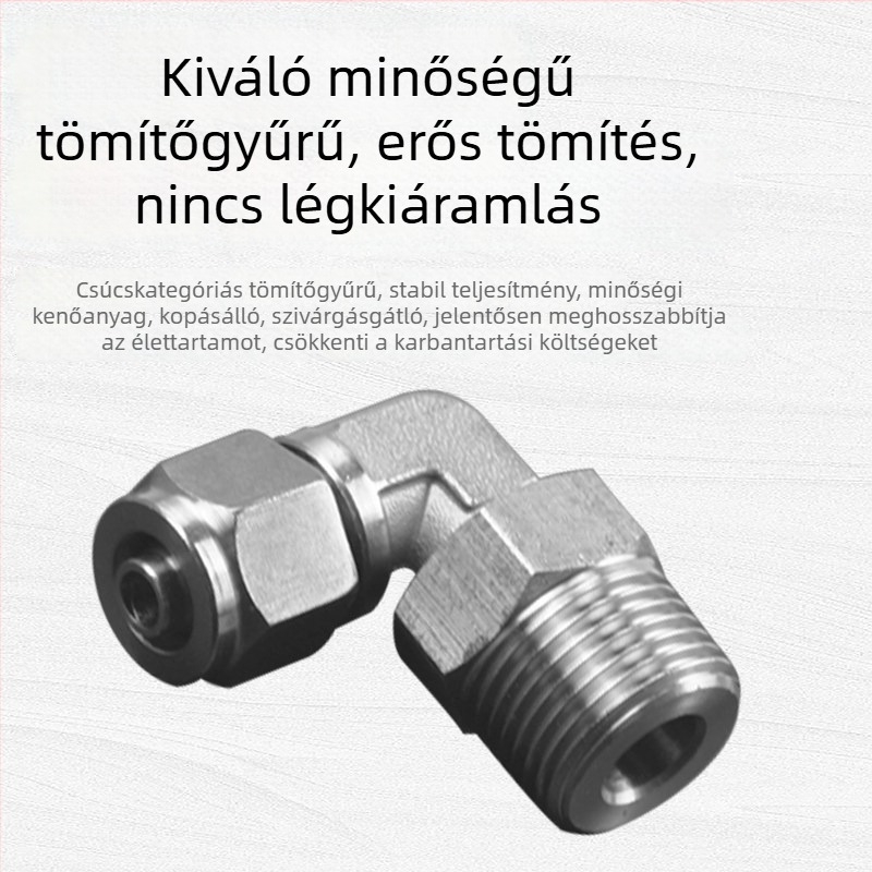 304 rozsdamentes acél pneumatikus gyors-tekeréses csatlakozó PL8-01 záróanya, derékszögű külső menet, univerzálisan forgó pneumatikus könyök, 6-1
