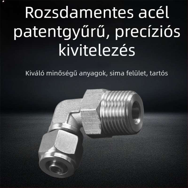 304 rozsdamentes acél pneumatikus gyors-tekeréses csatlakozó PL8-01 záróanya, derékszögű külső menet, univerzálisan forgó pneumatikus könyök, 6-1