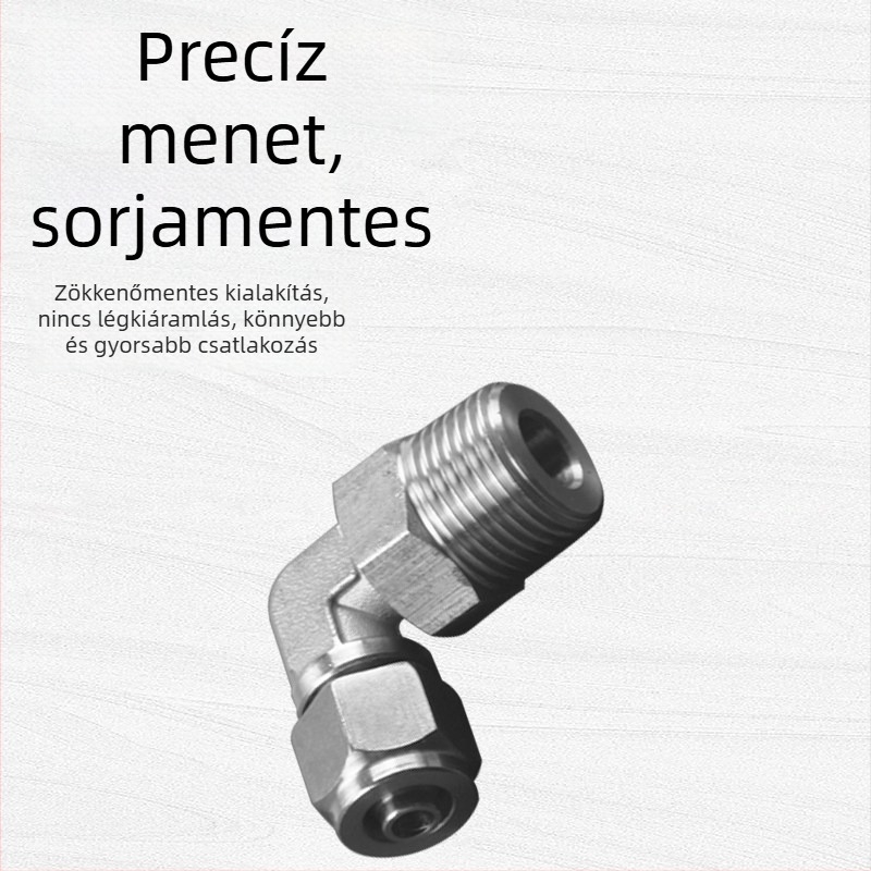 304 rozsdamentes acél pneumatikus gyors-tekeréses csatlakozó PL8-01 záróanya, derékszögű külső menet, univerzálisan forgó pneumatikus könyök, 6-1
