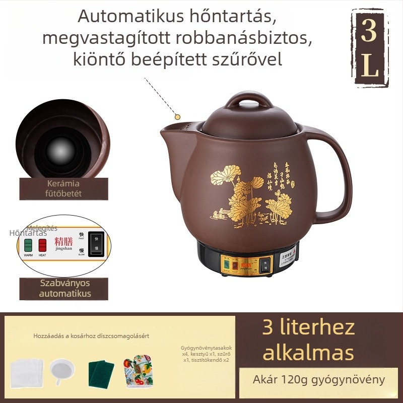 Purpuras agyagból készült főzetkészítő edény, teljesen automata elektromos kínai hagyományos gyógyászat számára, 5 L, Js-70a modell, belső kerámia tál, 220 V, 300–350 W
