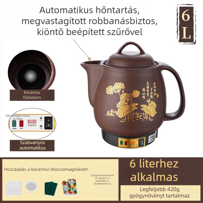 Purpuras agyagból készült főzetkészítő edény, teljesen automata elektromos kínai hagyományos gyógyászat számára, 5 L, Js-70a modell, belső kerámia tál, 220 V, 300–350 W