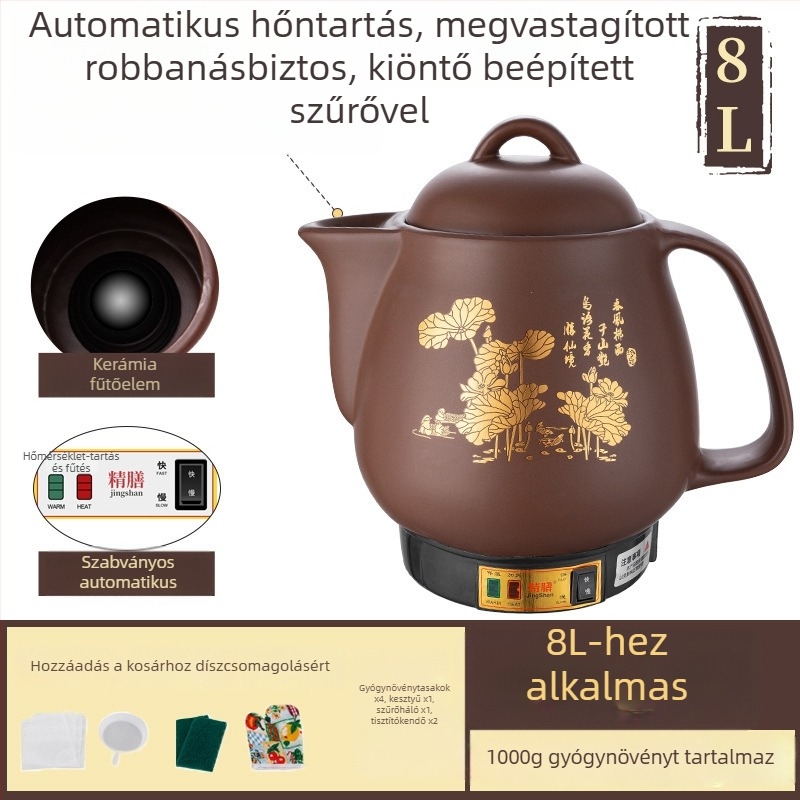 Purpuras agyagból készült főzetkészítő edény, teljesen automata elektromos kínai hagyományos gyógyászat számára, 5 L, Js-70a modell, belső kerámia tál, 220 V, 300–350 W