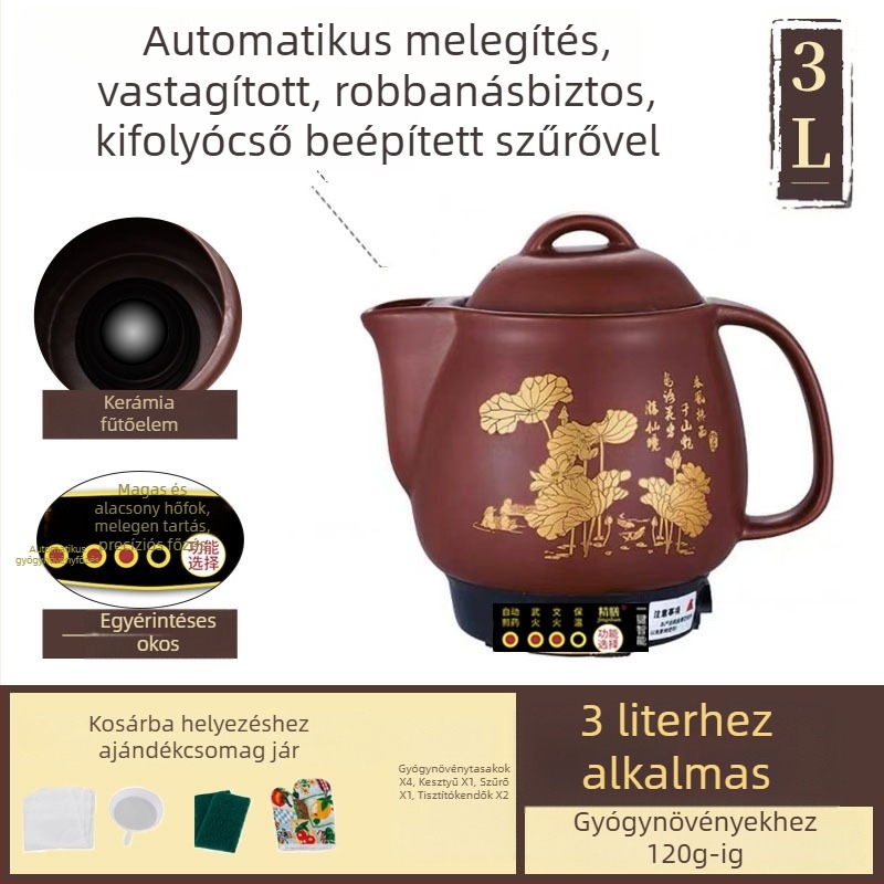 Purpuras agyagból készült főzetkészítő edény, teljesen automata elektromos kínai hagyományos gyógyászat számára, 5 L, Js-70a modell, belső kerámia tál, 220 V, 300–350 W