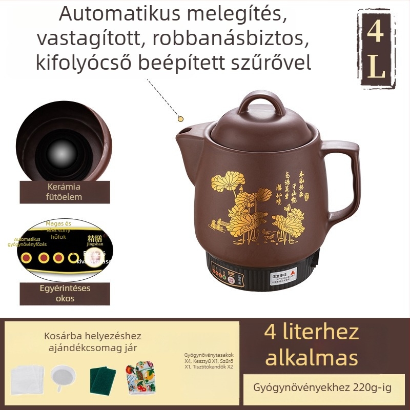 Purpuras agyagból készült főzetkészítő edény, teljesen automata elektromos kínai hagyományos gyógyászat számára, 5 L, Js-70a modell, belső kerámia tál, 220 V, 300–350 W