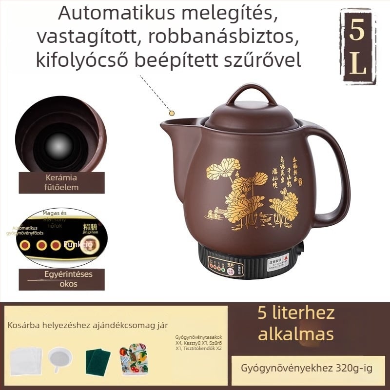 Purpuras agyagból készült főzetkészítő edény, teljesen automata elektromos kínai hagyományos gyógyászat számára, 5 L, Js-70a modell, belső kerámia tál, 220 V, 300–350 W