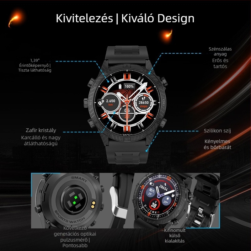 GS CARBON Bluetooth HD okosóra egészségügyi és sportos értesítésekkel, többfunkciós hívási lehetőségekkel