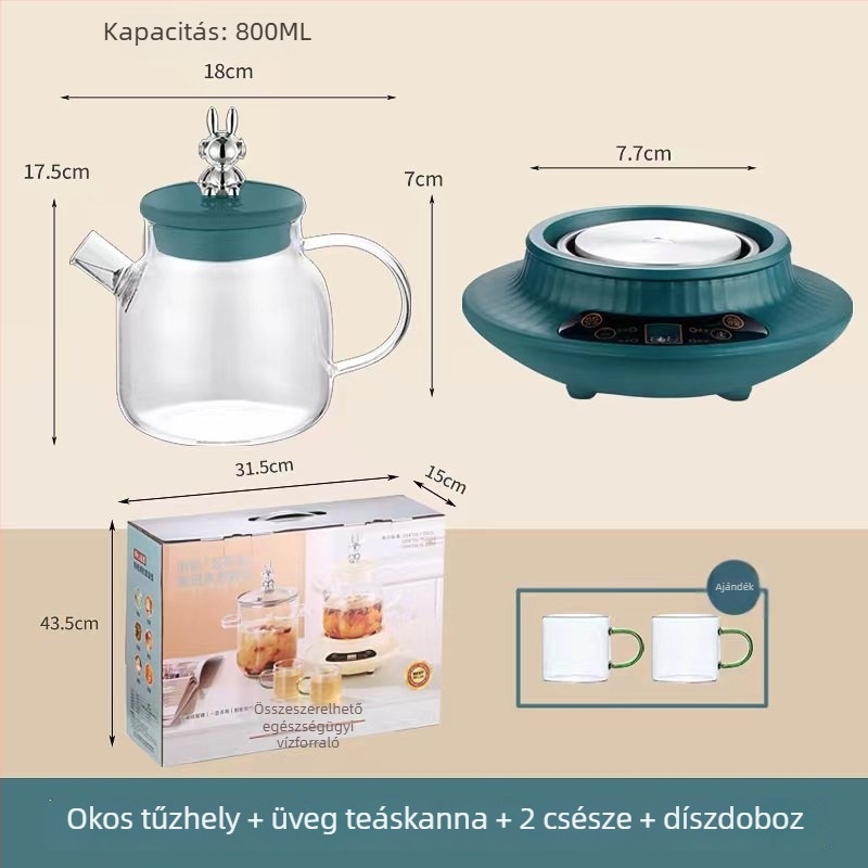 Iroda számára készült üveg egészségügyi főzőedény, multifunkcionális elektromos melegítő kanna intelligens hőmérséklet-szabályozással, 1 L kapacitás, 220 V, 300–350 W