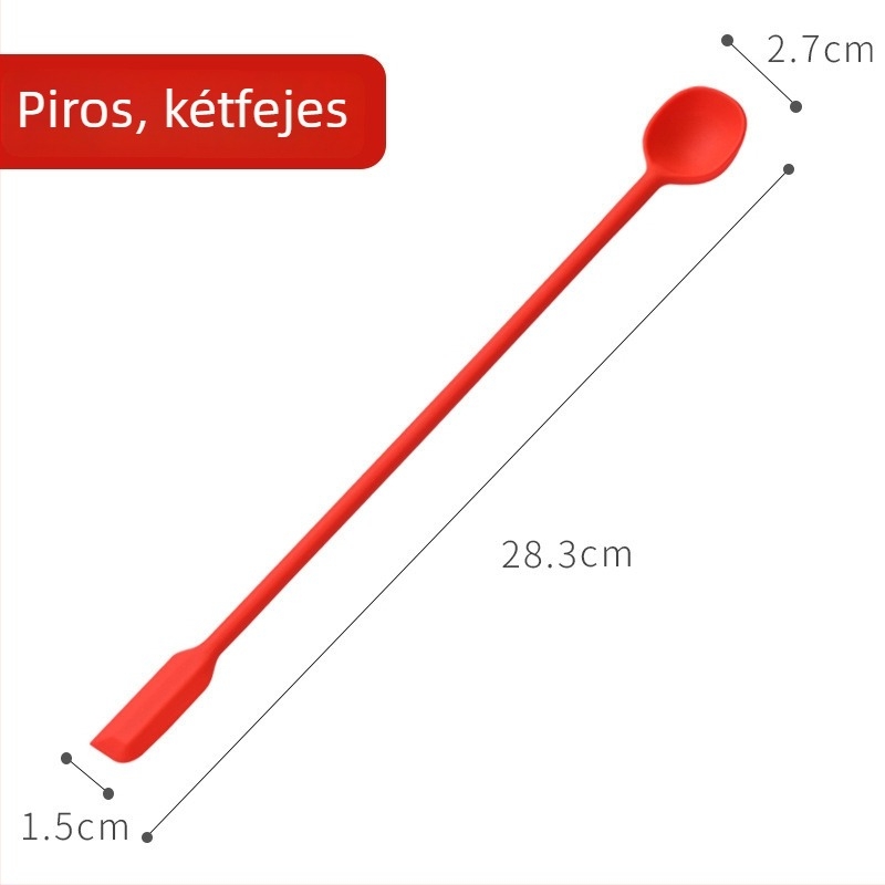 Élelmiszer-minőségű szilikon, dupla végű spatula és keverőkanál hosszú nyéllel, mézhez és tejporhoz, magas hőmérsékletnek ellenálló