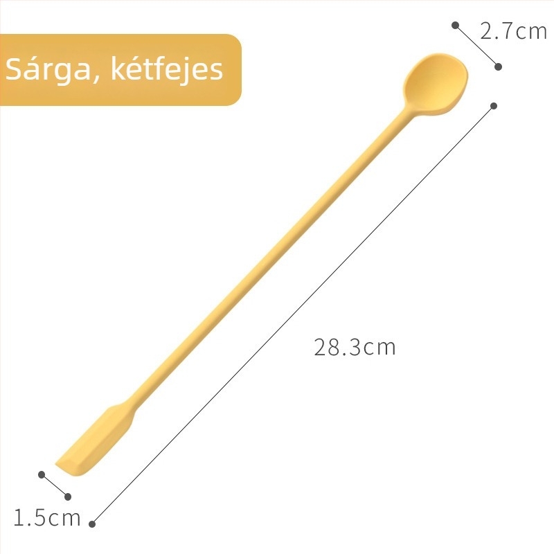 Élelmiszer-minőségű szilikon, dupla végű spatula és keverőkanál hosszú nyéllel, mézhez és tejporhoz, magas hőmérsékletnek ellenálló