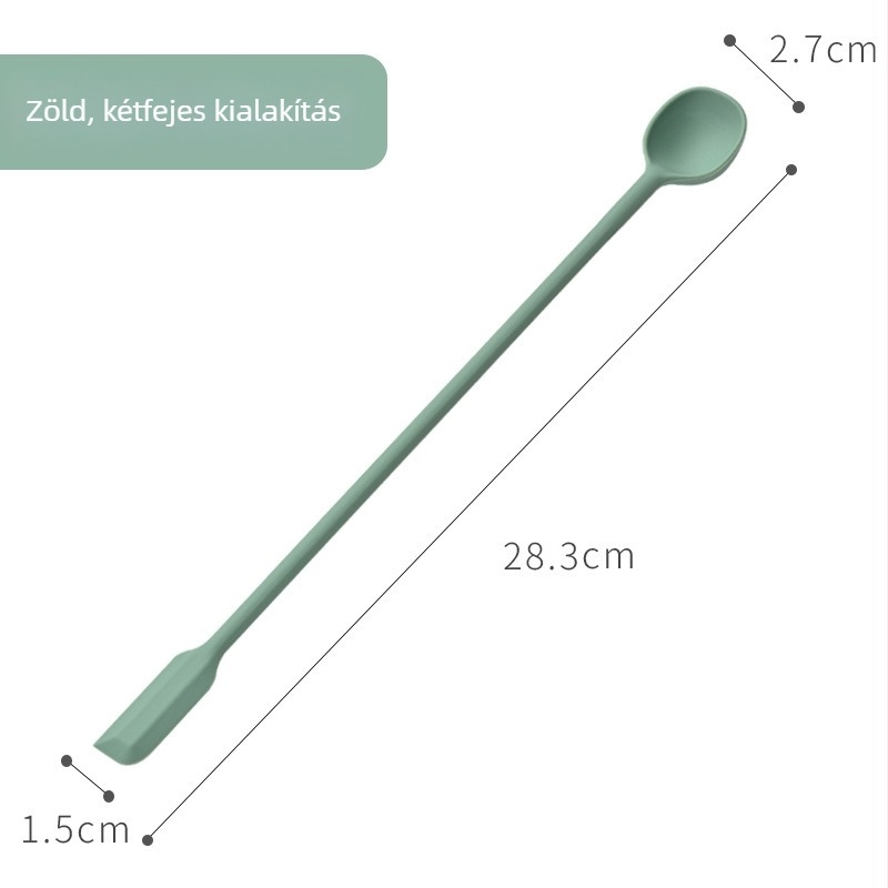 Élelmiszer-minőségű szilikon, dupla végű spatula és keverőkanál hosszú nyéllel, mézhez és tejporhoz, magas hőmérsékletnek ellenálló