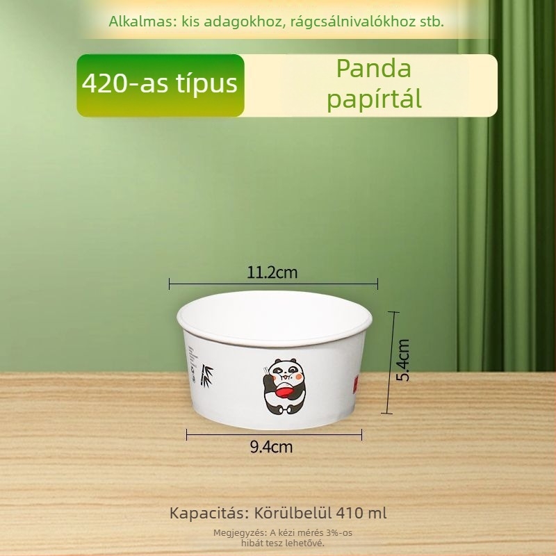 Természetes színű, vastag, egyszer használatos papírtál, kör alakú ebédtál, otthoni használatra, gyümölcs, kemping és instant tészta számára, Panda nyomtatás