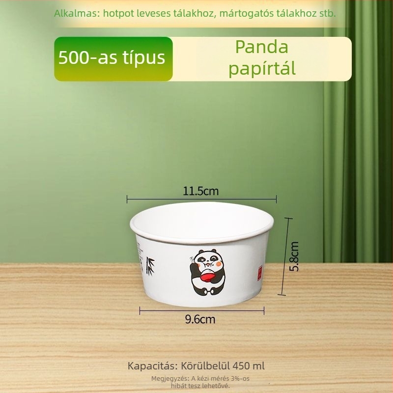 Természetes színű, vastag, egyszer használatos papírtál, kör alakú ebédtál, otthoni használatra, gyümölcs, kemping és instant tészta számára, Panda nyomtatás
