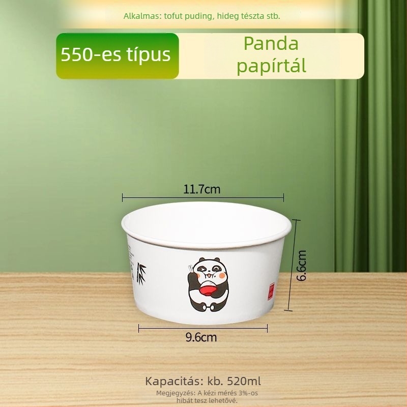 Természetes színű, vastag, egyszer használatos papírtál, kör alakú ebédtál, otthoni használatra, gyümölcs, kemping és instant tészta számára, Panda nyomtatás