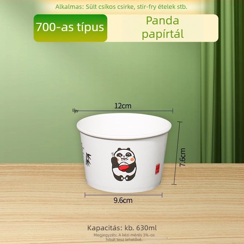 Természetes színű, vastag, egyszer használatos papírtál, kör alakú ebédtál, otthoni használatra, gyümölcs, kemping és instant tészta számára, Panda nyomtatás