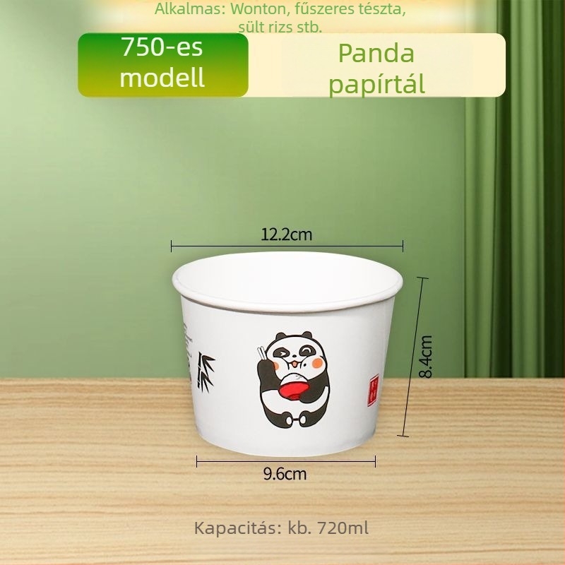Természetes színű, vastag, egyszer használatos papírtál, kör alakú ebédtál, otthoni használatra, gyümölcs, kemping és instant tészta számára, Panda nyomtatás