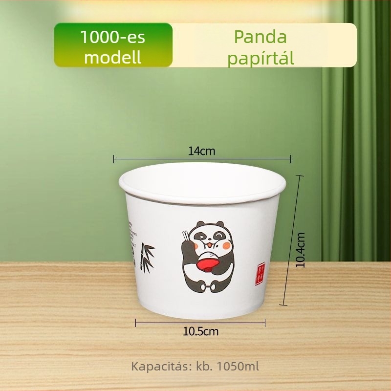 Természetes színű, vastag, egyszer használatos papírtál, kör alakú ebédtál, otthoni használatra, gyümölcs, kemping és instant tészta számára, Panda nyomtatás