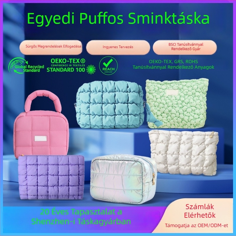 Személyre szabott felhő alakú kozmetikai táska, könnyű párnázott forma, plisírozott, cipzárral