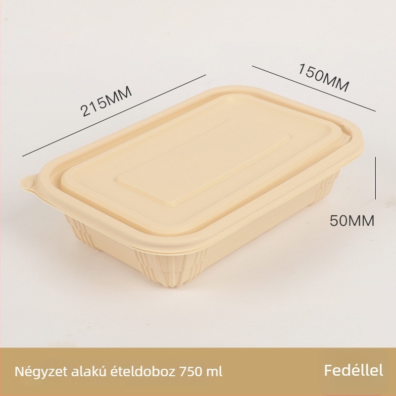 Egyszer használatos tál, élelmiszer-minőségű kukoricakeményítőből készült biológiailag lebomló edény, fedővel, kör alakú, kockás mintázatú, vastag kivitelben ebédcsomagoláshoz.