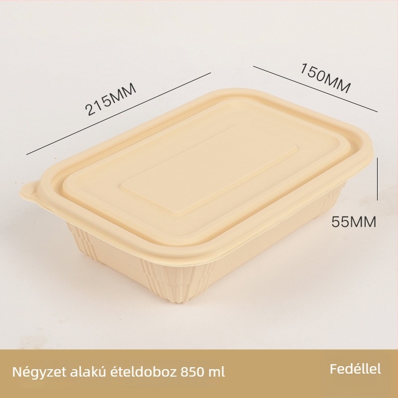 Egyszer használatos tál, élelmiszer-minőségű kukoricakeményítőből készült biológiailag lebomló edény, fedővel, kör alakú, kockás mintázatú, vastag kivitelben ebédcsomagoláshoz.