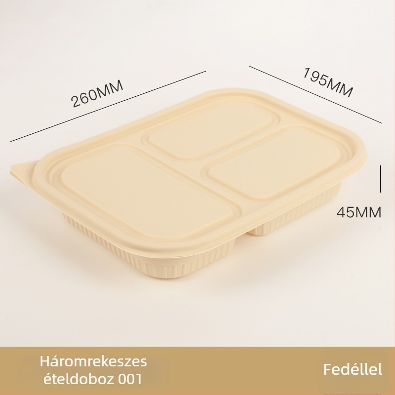 Egyszer használatos tál, élelmiszer-minőségű kukoricakeményítőből készült biológiailag lebomló edény, fedővel, kör alakú, kockás mintázatú, vastag kivitelben ebédcsomagoláshoz.