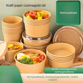 Kör alakú saláta- és gyümölcs papírtálak, egyszer használatos kraft papírdobozok