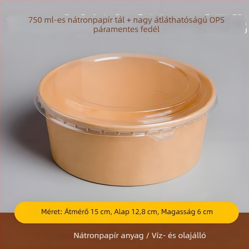 Kör alakú saláta- és gyümölcs papírtálak, egyszer használatos kraft papírdobozok