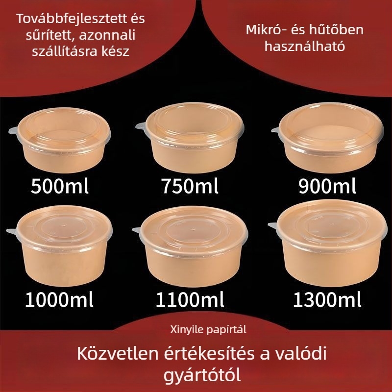 Kör alakú saláta- és gyümölcs papírtálak, egyszer használatos kraft papírdobozok