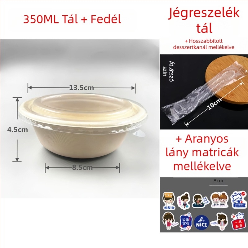 Egyszer használatos, biológiailag lebomló papír-pulpából készült kör alakú tál desszertekhez, taró pasta