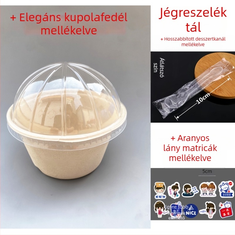 Egyszer használatos, biológiailag lebomló papír-pulpából készült kör alakú tál desszertekhez, taró pasta