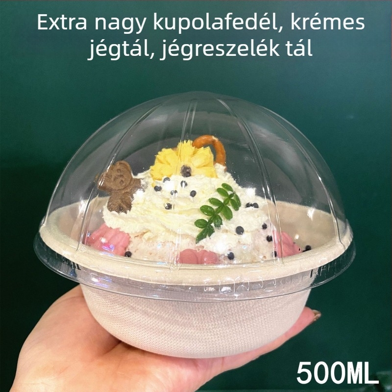 Egyszer használatos, biológiailag lebomló papír-pulpából készült kör alakú tál desszertekhez, taró pasta