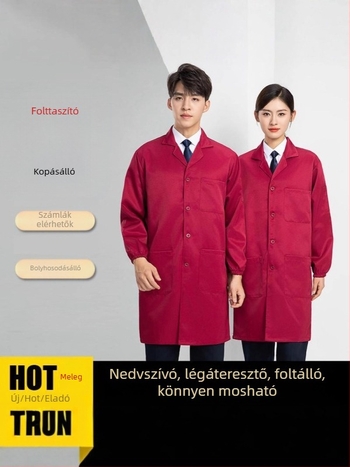 Egyedi kék munkaruha hosszú smock logóval, por- és kopásálló védelemmel