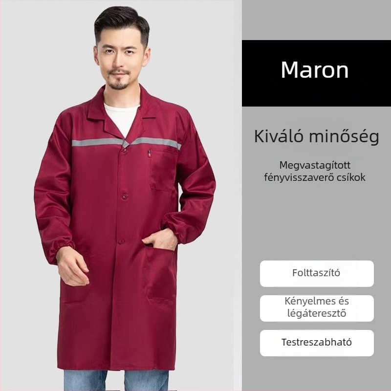 Egyedi kék munkaruha hosszú smock logóval, por- és kopásálló védelemmel