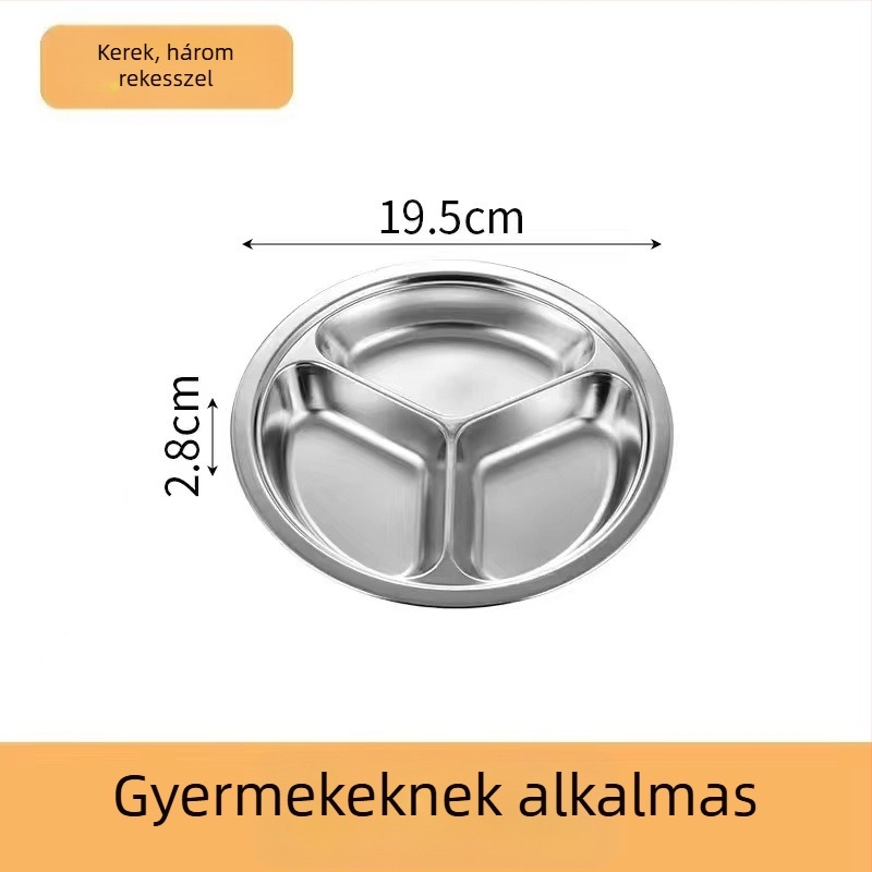 304 kerek rozsdamentes acél háromrekeszes étkezőtál óvodásoknak