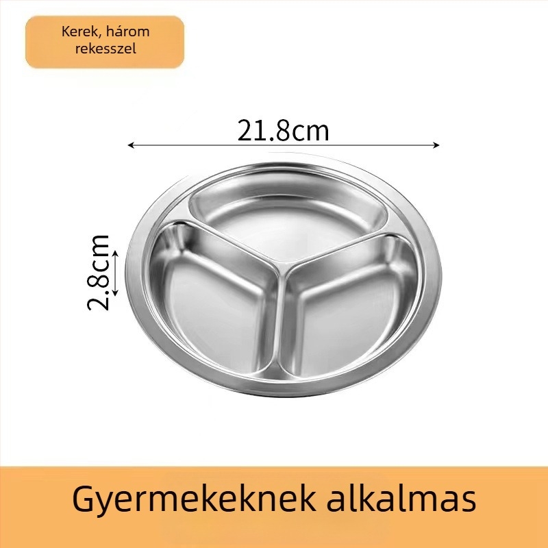 304 kerek rozsdamentes acél háromrekeszes étkezőtál óvodásoknak
