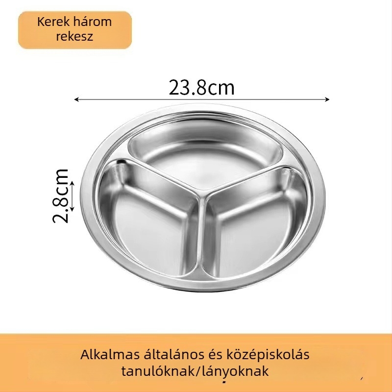 304 kerek rozsdamentes acél háromrekeszes étkezőtál óvodásoknak