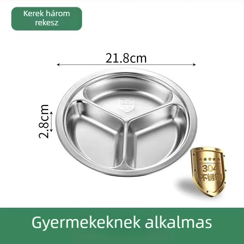 304 kerek rozsdamentes acél háromrekeszes étkezőtál óvodásoknak