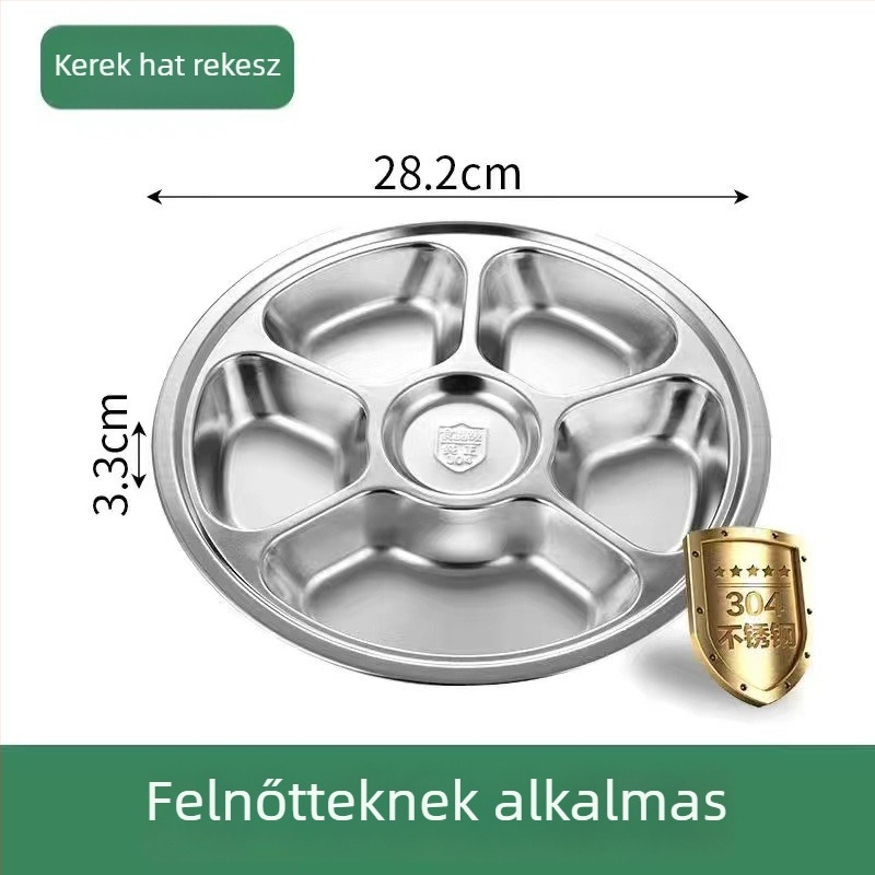 304 kerek rozsdamentes acél háromrekeszes étkezőtál óvodásoknak