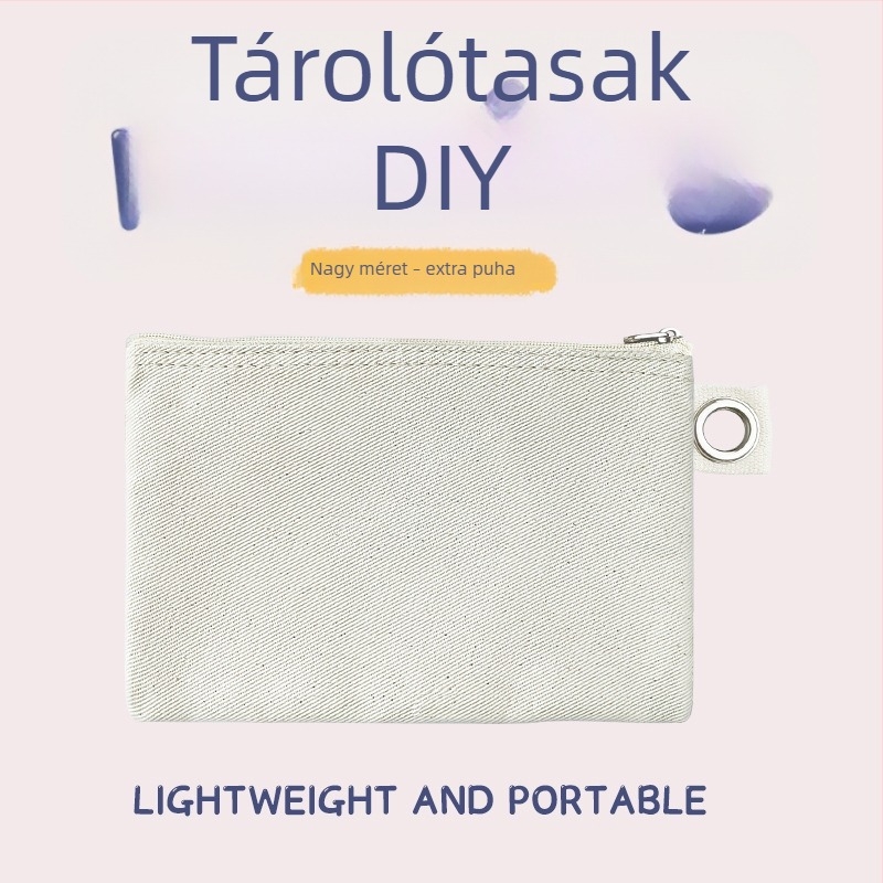 Vászon táska cipzárral a tároláshoz, DIY üres vászon tolltartó és kozmetikai neszesszer
